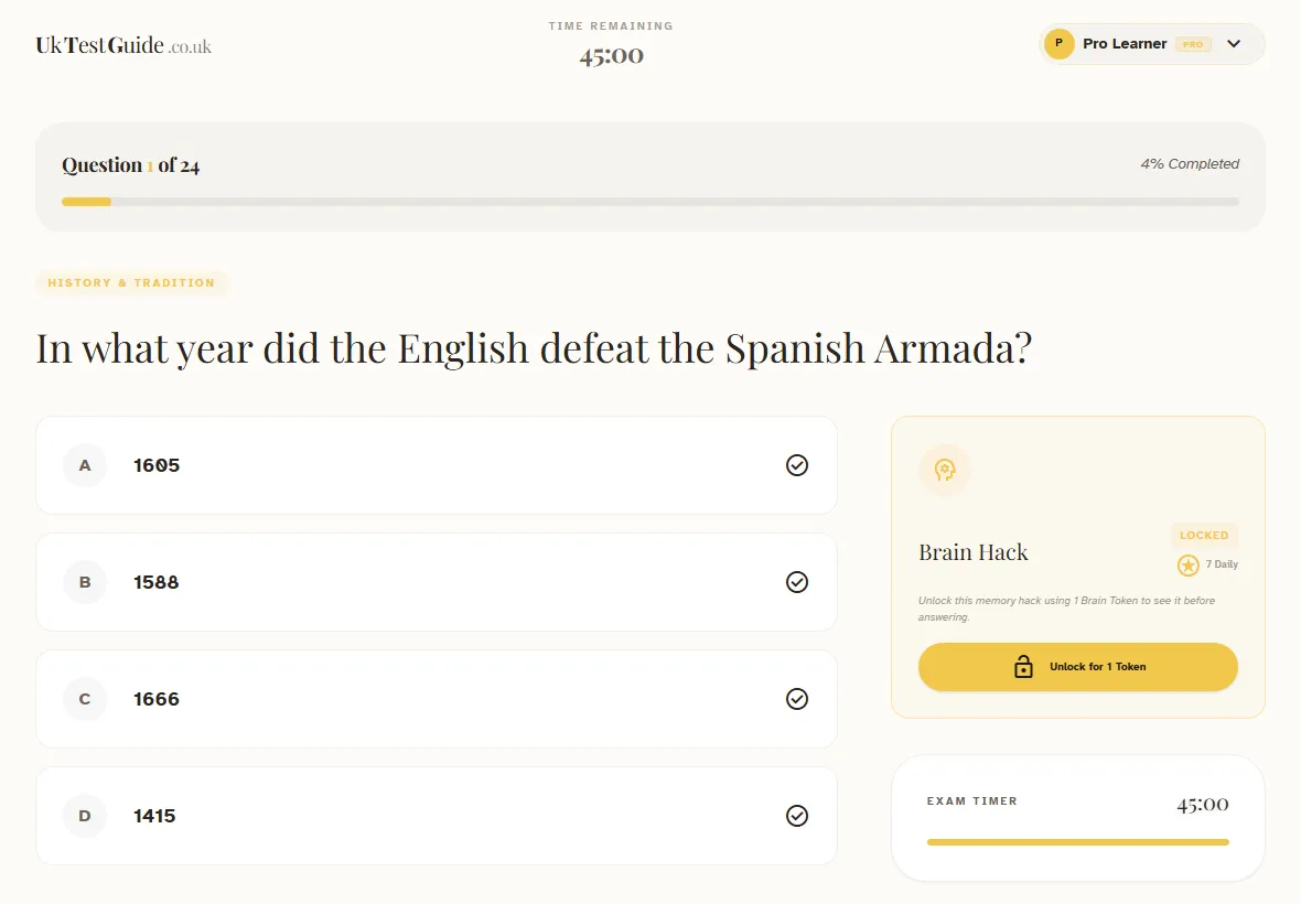 A practice question in the UkTestGuide.co.uk app