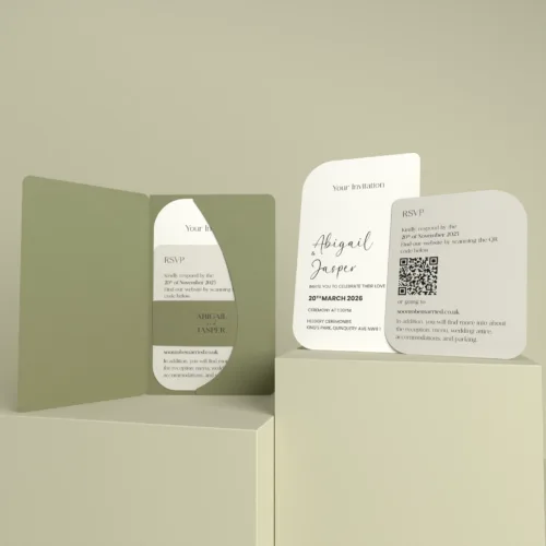 Verbano Collection | Verde (Green) | Semi-Custom Wedding Invitation Set | Curved Design